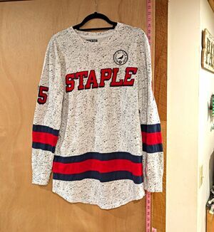 Staple Pigeon Mens Speckled Long Sleeve Jersey Shirt 75 Graphic White Red Size M